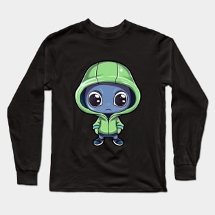 Cool Alien with a Hooded Pullover design #3 Long Sleeve T-Shirt